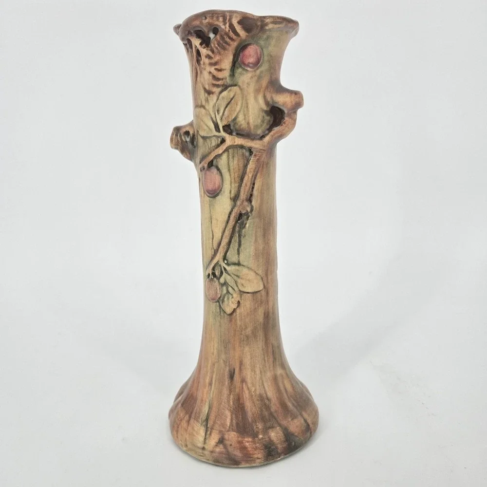 Vintage Weller Pottery Woodcraft Apple Tree Bud Vase 1920s Art Nouveau Faux Bois